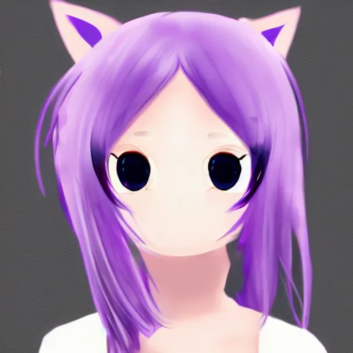 Image similar to Twitter profile picture of an illustrated catgirl with purple hair in a cute style