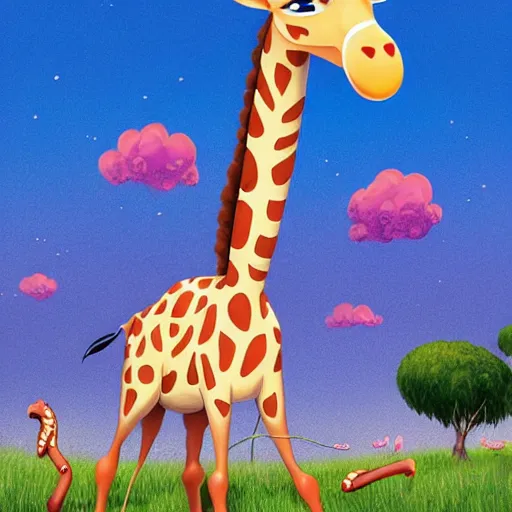 Prompt: david shwimmer as a goofy giraffe, pixar cute, highly detailed, sharp focus, digital painting, artwork by Victor Adame Minguez + Yuumei + Tom Lovell + Sandro Botticelli