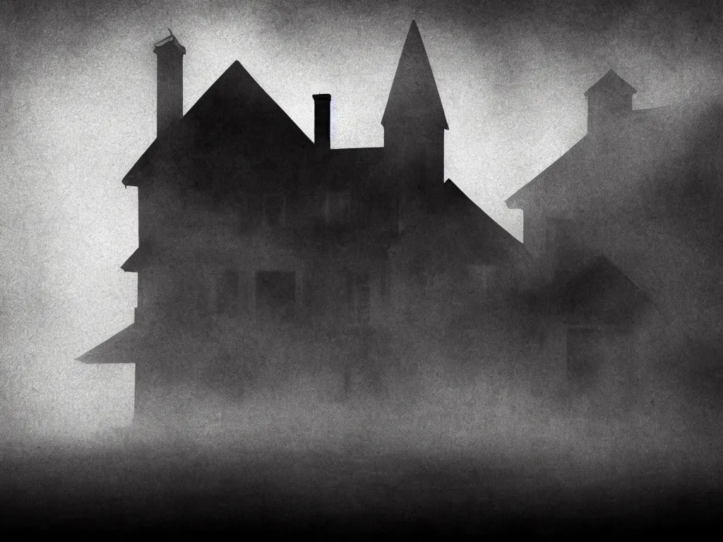 Image similar to a creepy house in the middle of a foggy night, poster art by john carpenter, shutterstock contest winner, gothic art, movie poster, horror film, gothic