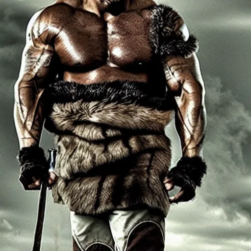 Prompt: Dwayne Johnson as viking , film still