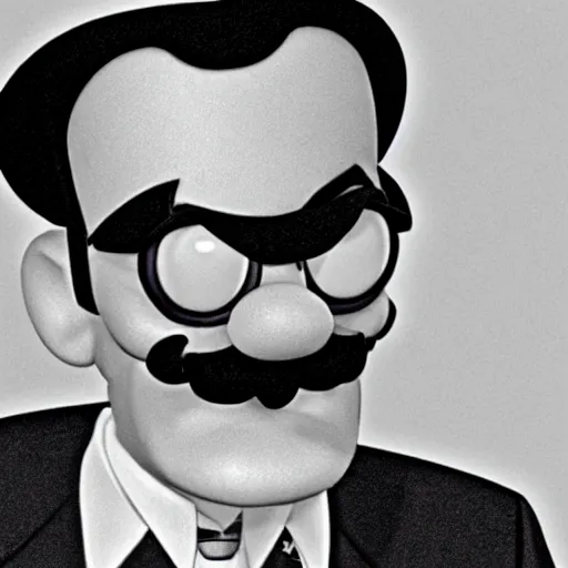 Image similar to president waluigi, 1 9 6 0, still, photograph, photo, black and white