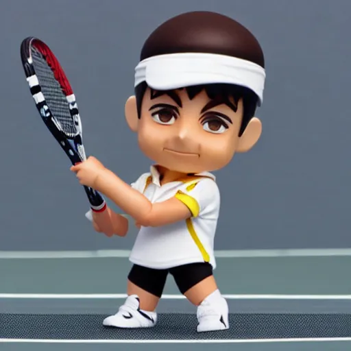 Prompt: novak djokovicl as nendoroid, backgraund is tennis court, kodak film