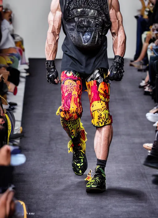 Image similar to hyperrealistic and heavy detailed balenciaga runway show of hulk hogan, leica sl 2 5 0 mm, vivid color, high quality, high textured, real life