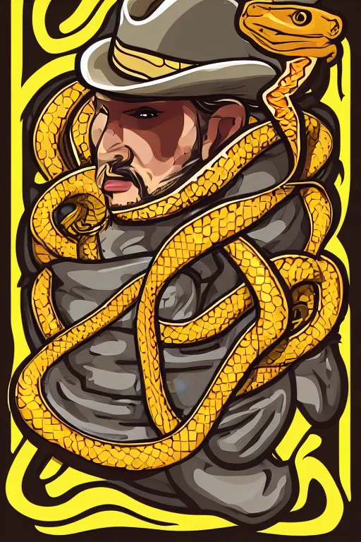 Image similar to A portrait of a snake that is a cowboy, sticker, colorful, illustration, highly detailed, smooth and clean vector curves, no jagged lines, vector art, smooth