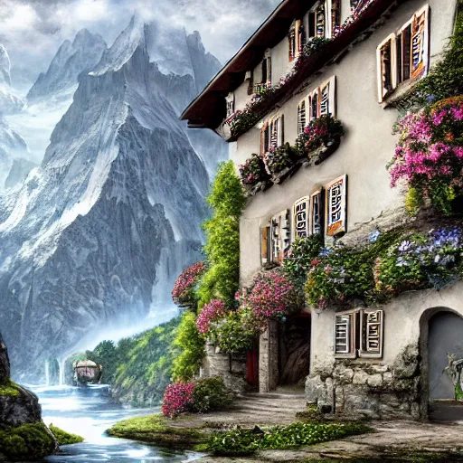 Image similar to Switzerland, high resolution fantasy concept art, realistic, intricate details