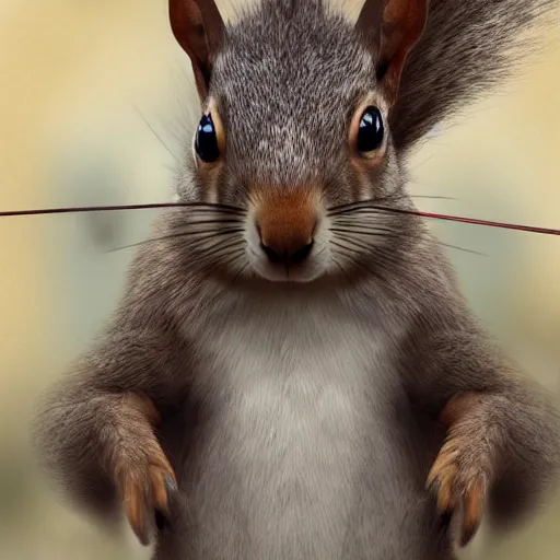 Prompt: matte painting of a fantasy squirrel character holding a bow