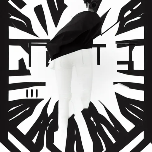 Image similar to black on white editorial cover in style of david rudnick, eric hu, acid, y 2 k