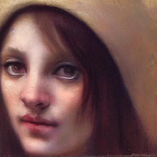 Prompt: highly detailed beautiful female face making eye contact, blue eyes, full lips, painted by Odd Nerdrum , Rembrandt , David Leffel