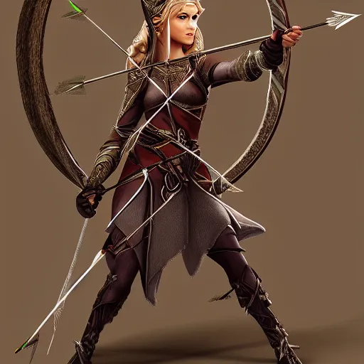 Prompt: elven archer with bow and cape and fire arrows, high quality, detailed, trending on artstation