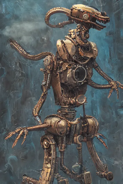 Image similar to a dragon robot, painted by wally wood and matt jefferies, trending on artstation, steam punk, bright macro view pixar, award - winning, blueprint, steam, smoke, chillwave, realism