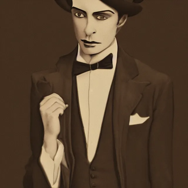 Prompt: photorealistic sepia kodachrome portrait of a 1 9 2 0 s era male magician, well dressed, long - tailed tuxedo coat, in the style of kai carpenter, atmospheric lighting, dark, brooding, painted, intricate, ultra detailed, well composed, best on artstation, cgsociety, epic, stunning, gorgeous, intricate detail, much wow, masterpiece