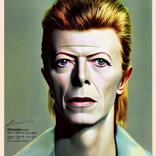 Image similar to “David Bowie portrait, color vintage magazine illustration 1950”