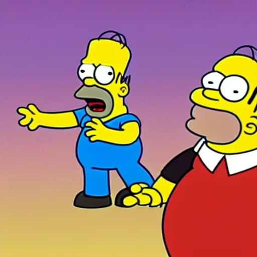 Image similar to homer simpson holding peter griffin at gunpoint