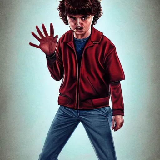 Image similar to stranger things eleven fighting vecna high quality photorealistic