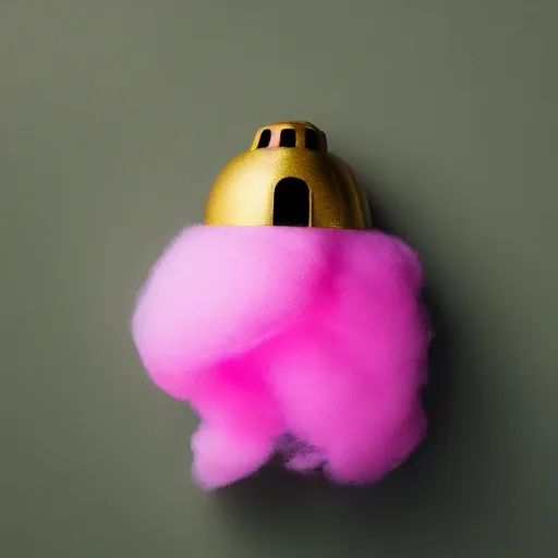 Image similar to cotton Candy shaped like a grenade!!!, centered, product shot, airy, iridescent lighting, gradient background