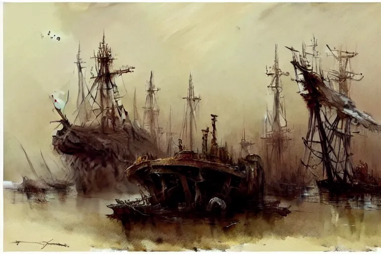 Prompt: (((((a ramshackle shipyard))))) by Jean-Baptiste Monge!!!!!!!!!!!!!!!!!!!!!!!!!!!