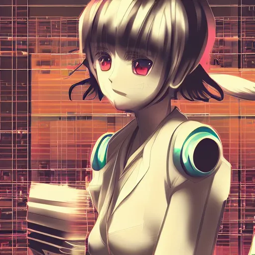 Prompt: advanced anime digital art, cyberpunk nekogirl sitting in a box