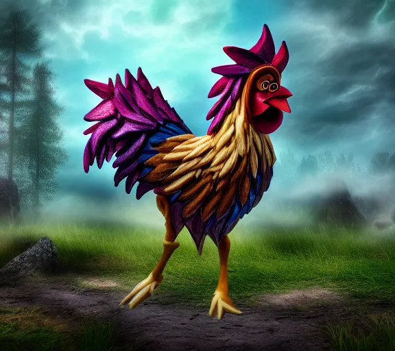 Image similar to chicken horse. fantasy magic style. highly detailed 8 k. intricate. nikon. award winning photography.