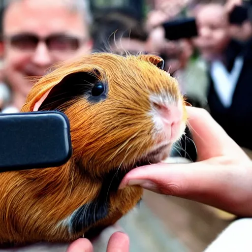 Image similar to a guinea pig taking a selfie in front of Queen Elizabeth II