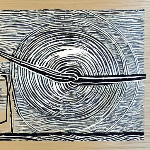 Prompt: voyager probe, woodcut,