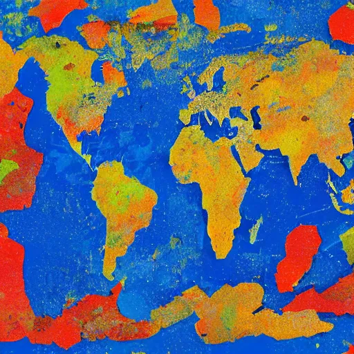 Prompt: a painting of a colorful map of the world, an album cover by Howardena Pindell, shutterstock, auto-destructive art, criterion collection, poster art, dystopian art