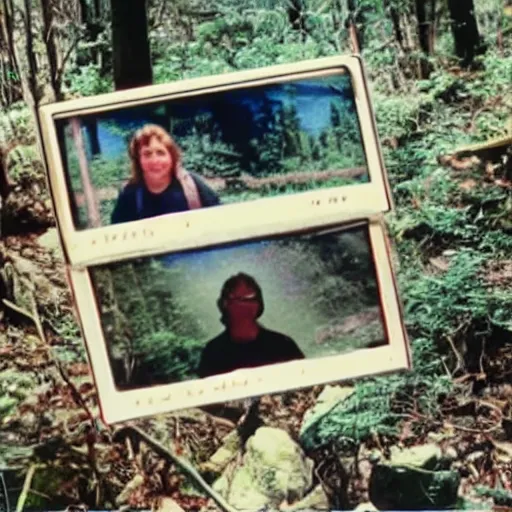 Image similar to a screen capture of found footage video left behind by a missing hiker in 1 9 8 6