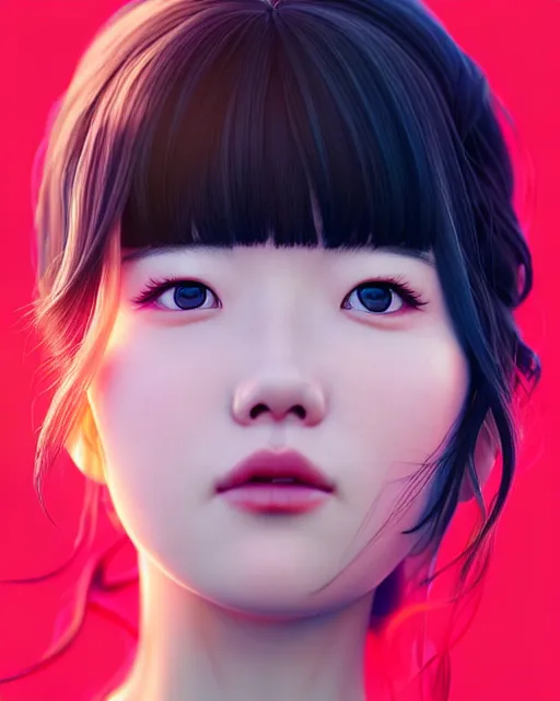 Image similar to realistic movie poster portrait photo : : of yerin baek by weta, marvel : : by wlop, ilya kuvshinov, rossdraws, artgerm, artstation, unreal engine : : rave makeup, pearlescent, sunny day, blue sky, vogue cover : :