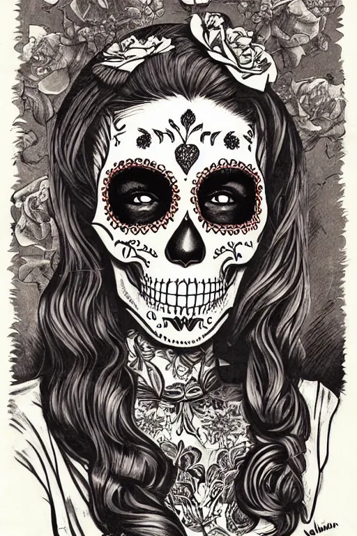 Image similar to Illustration of a sugar skull day of the dead girl, art by Al Feldstein