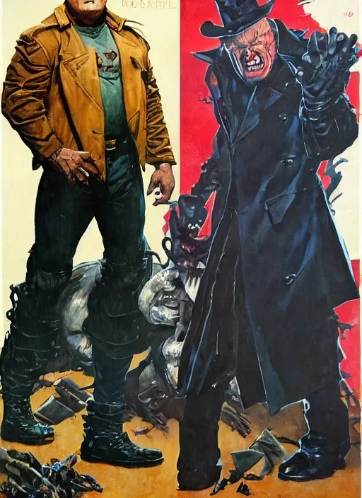 Image similar to full body and head portrait of brock lesnar as a mutant villain wearing a trench coat, painted by norman rockwell and phil hale and greg staples and tom lovell and frank schoonover and jack kirby