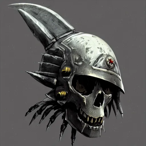 Image similar to warhammer 4 0 0 0 0 space marine, raven skull helmet, terrifying, grimdark, horror, war, photorealistic, front view, symmetrical, artstation, dark souls style
