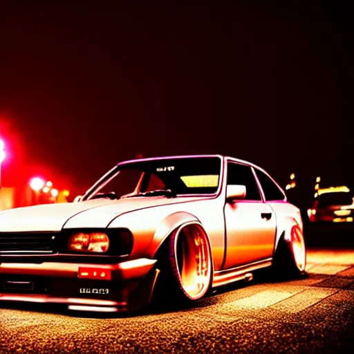 Image similar to a car S30 turbo drift at illegal car meet, Kanagawa prefecture, midnight mist lights, cinematic color, photorealistic, highly detailed wheels, highly detailed