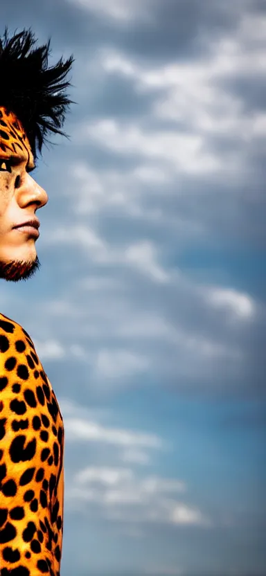 Image similar to a portrait photo of luffy as cheetah, side shot, by professional photographer, 8 k resolution, high quality