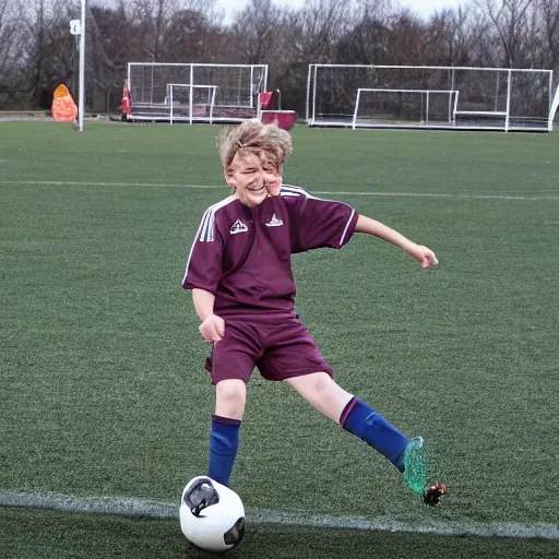 Prompt: a soccer playing laughing at you,