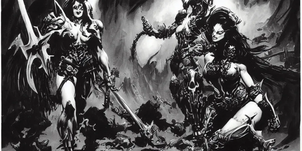 Image similar to female death dealer by frank frazetta