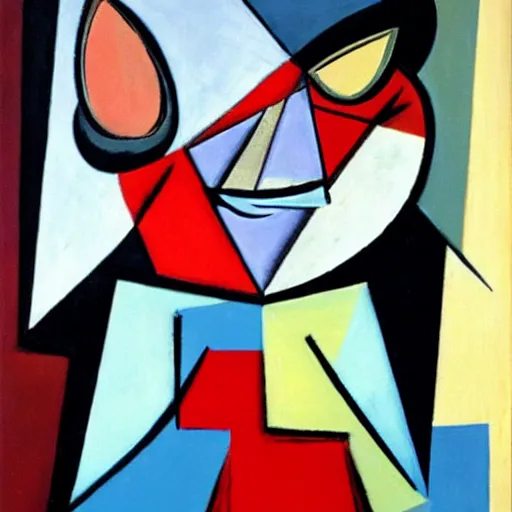 Prompt: picasso cubism super large evil mouse eating a human person
