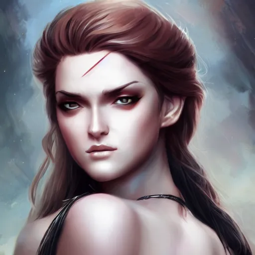 Image similar to a beautiful statuesque warrior woman, fierce look, 4 k, highly detailed, charlie bowater character art.