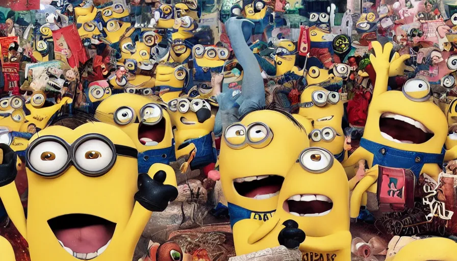 Image similar to fight!! club!!!!, fight!! club!!!! ((((the minions)))), movie still, directed by David fincher