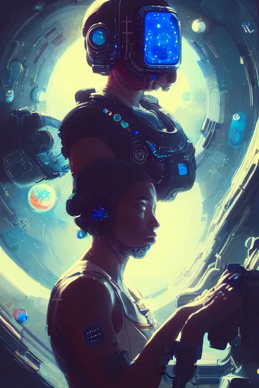 Image similar to a beautiful portrait of a cyberpunk pigglet, blue space with stars and planets in the background by greg rutkowski and wlop, digital art, highly detailed, fine detail, intricate, ornate, complex