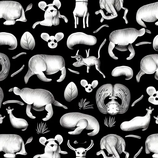 Image similar to animals and plants on a black background, wallpaper, Illustration, Anatomical Drawing, Painting