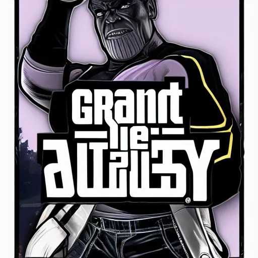 Image similar to president thanos black and white cell shaded digital artwork in the style of grand theft auto five cover art