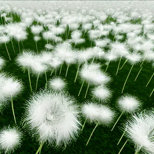 Image similar to a sea of white dandelions, in game style, a close-up