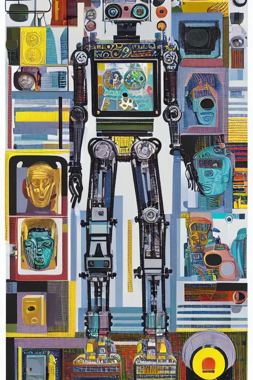 Image similar to a diagram of a robot body with various parts, cyberpunk art by eduardo paolozzi, behance contest winner, computer art, greeble, steampunk, poster art, james turrell, robert rauschenberg, andy warhol, pop art, czechoslovakia, surrealism, milton glaser, graphic design