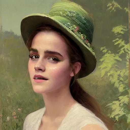 Prompt: sleeping thick paint brush strokes full body fashion model smiling emma watson by Jeremy Lipking by Hasui Kawase by Richard Schmid (((smokey eyes makeup eye shadow fantasy, glow, shimmer as victorian woman in a long white frilly lace dress and a large white hat having tea in a sunroom filled with flowers, roses and lush fern flowers ,intricate, night, highly detailed, dramatic lighting))) , high quality