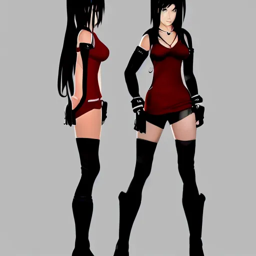 Image similar to stylised concept art of tifa lockhart in alternate outfits, trending on artstation