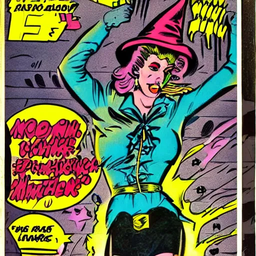 Image similar to a 1 9 8 0 s comic book painting of a witch