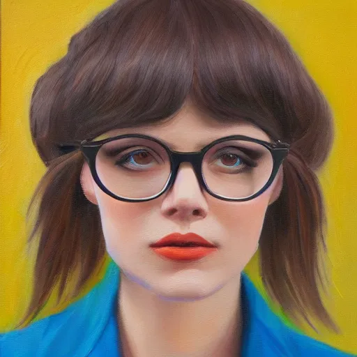 Prompt: oil painting portrait of beautiful women with large hipster nerdy glasses, 4k