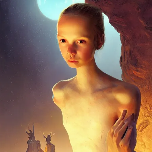 Image similar to A young girl apart of the alien resistance for her planet, Graceful body structure,cute,Symmetrical face,highly detailed,elegant,Marc Simonetti and Caspar David Friedrich, Trending on artstation