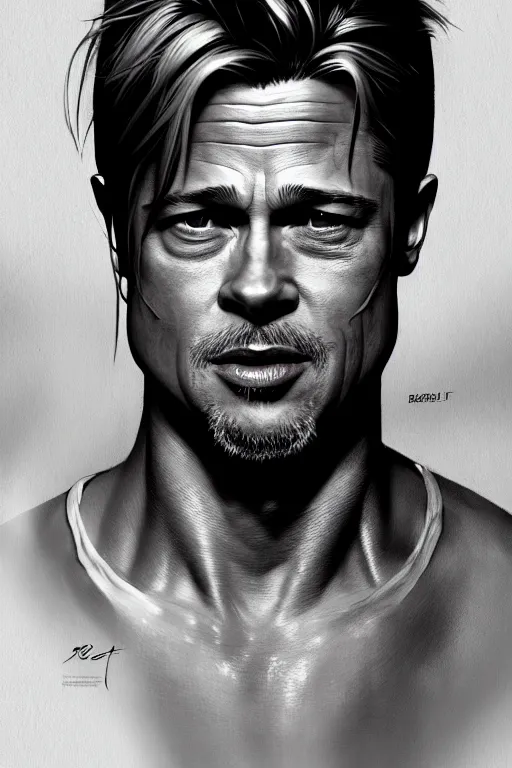 Prompt: brad pitt, manga, cover art, detailed color portrait, artstation trending, 8 k, greg rutkowski