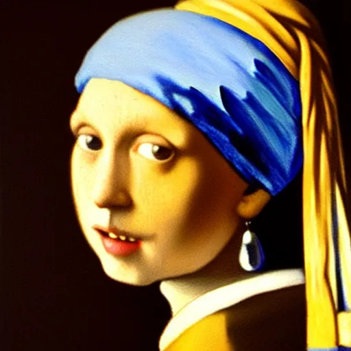 Image similar to an oil painting of orange cat with a pearl earring by jan vermeer, headshot, 8 k