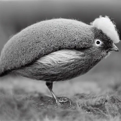 Image similar to a kiwi bird with a wooly hat, 35mm photograph